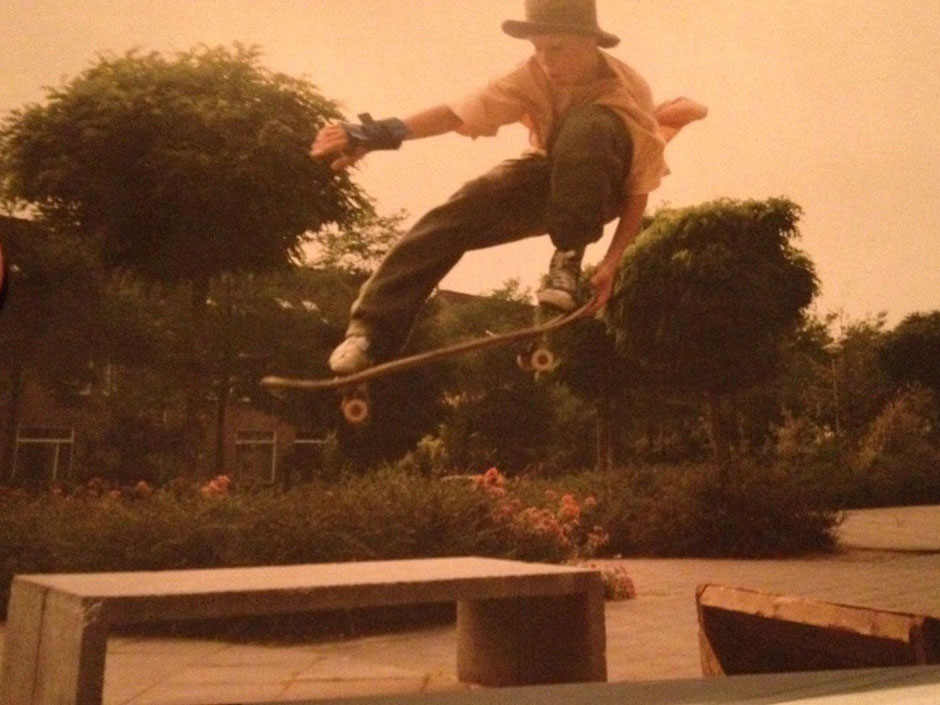 An early photo of Piet getting some jump ramp assisted air for this tail grab photo