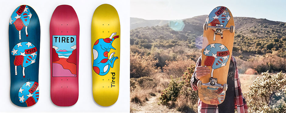 The very first run of Tired Skateboards and Brad Staba with one in the desert