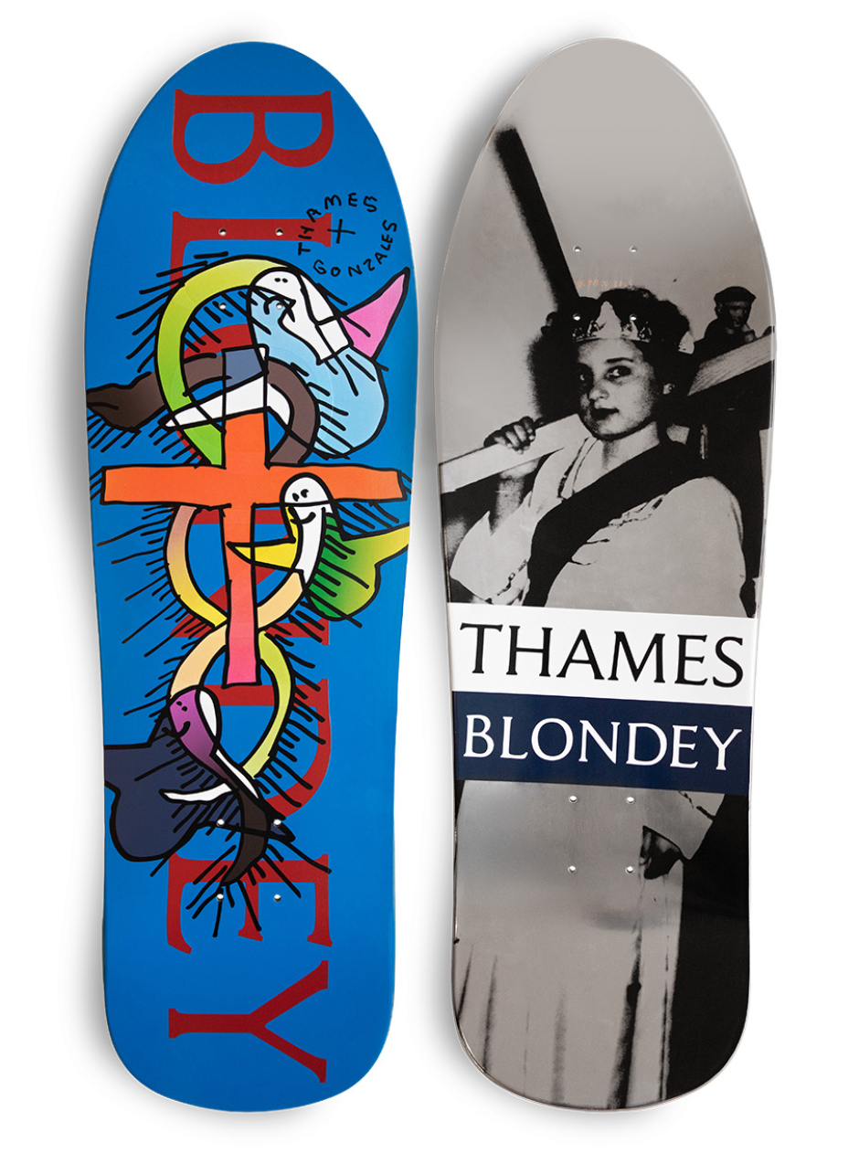 Blondey McCoy's First Thames pro model designed by Mark Gonzales, This was Pat Coghlan's board graphic pick for his Slam City Skates 