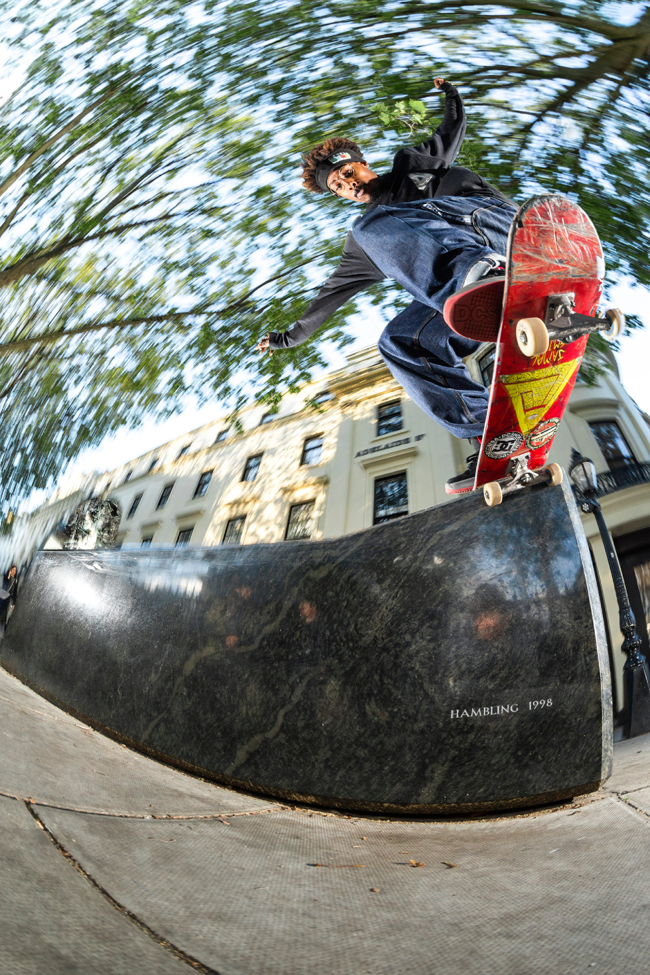Jahmir Brown half cab noseslide (Clyde Slide) opposite Charing Cross. Photo by Reece Leung