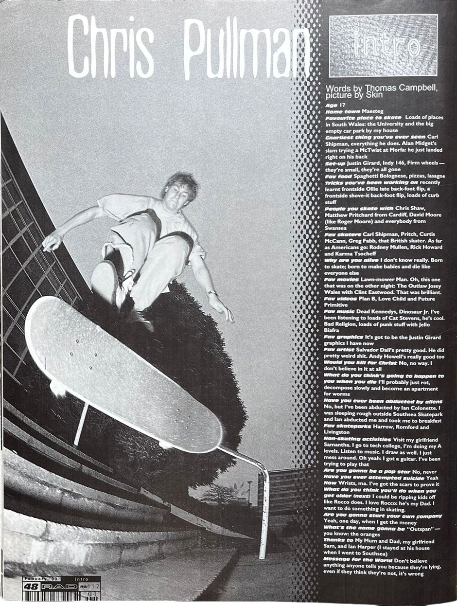 Chris Pulman inward heelflips for Skin Phillips' lens and his R.A.D Intro with an interview by Thomas Campbell