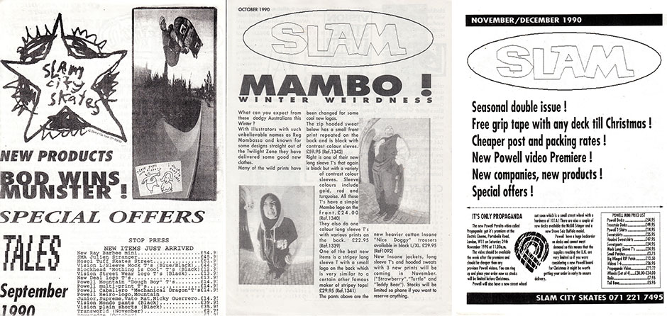 Slam City Skates Newsletters from 1990