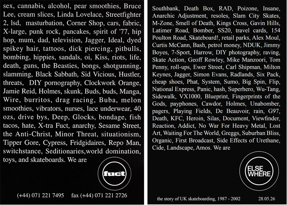 Russell Waterman designed Fuct ad from 1993 and the Elsewhere homage