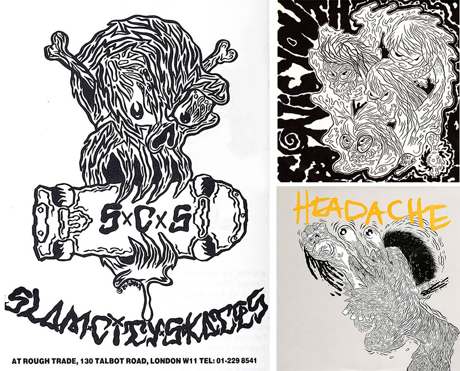 Savage Pencil artwork for Slam City Skates, Sonic Youth, and Big Black