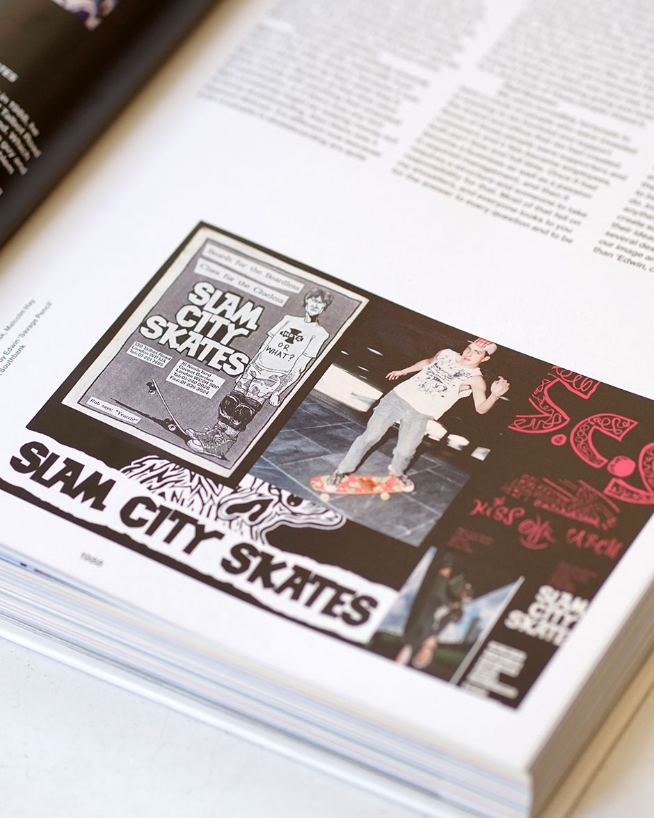 Collage of Slam imagery including a photo of Russell Waterman on the pages of ELSEWHERE