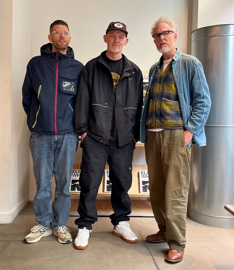 Neil Macdonald with ELSEWHERE book designer Tijl Schneider, and legendary UK photographer Wig Worland