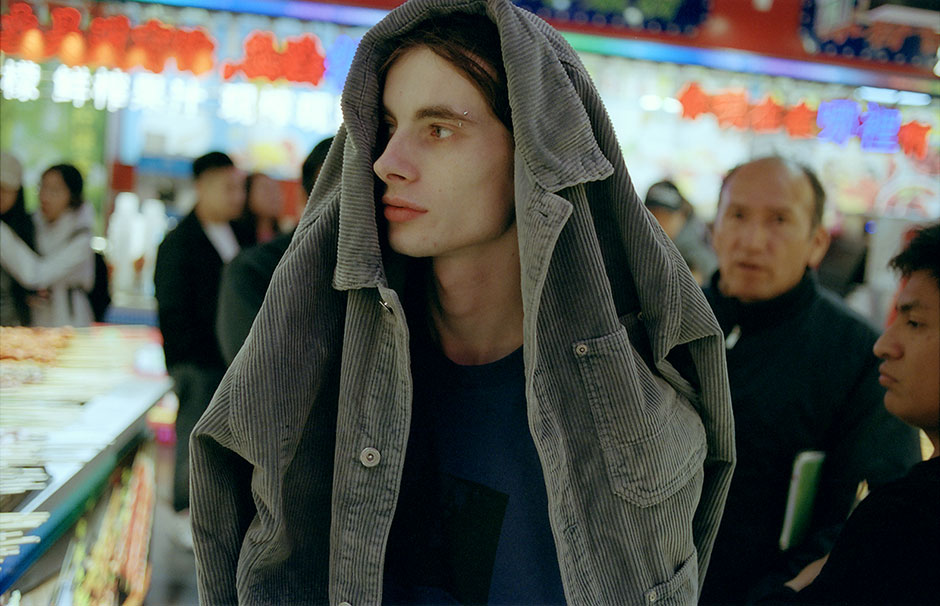 Nathan Clancy wearing a Polar Winter 25 shirt on his head in China shot by Sirus F Gahan
